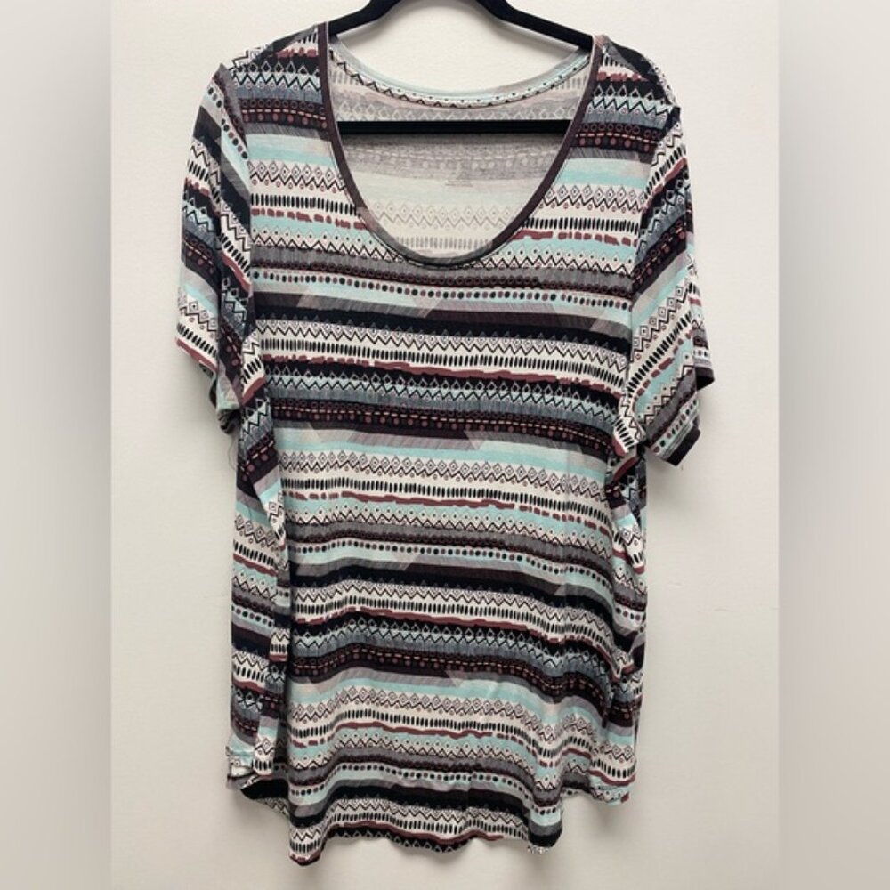 Penningtons Aztec Patterned Short Sleeve Scoop Neck Tee 2X